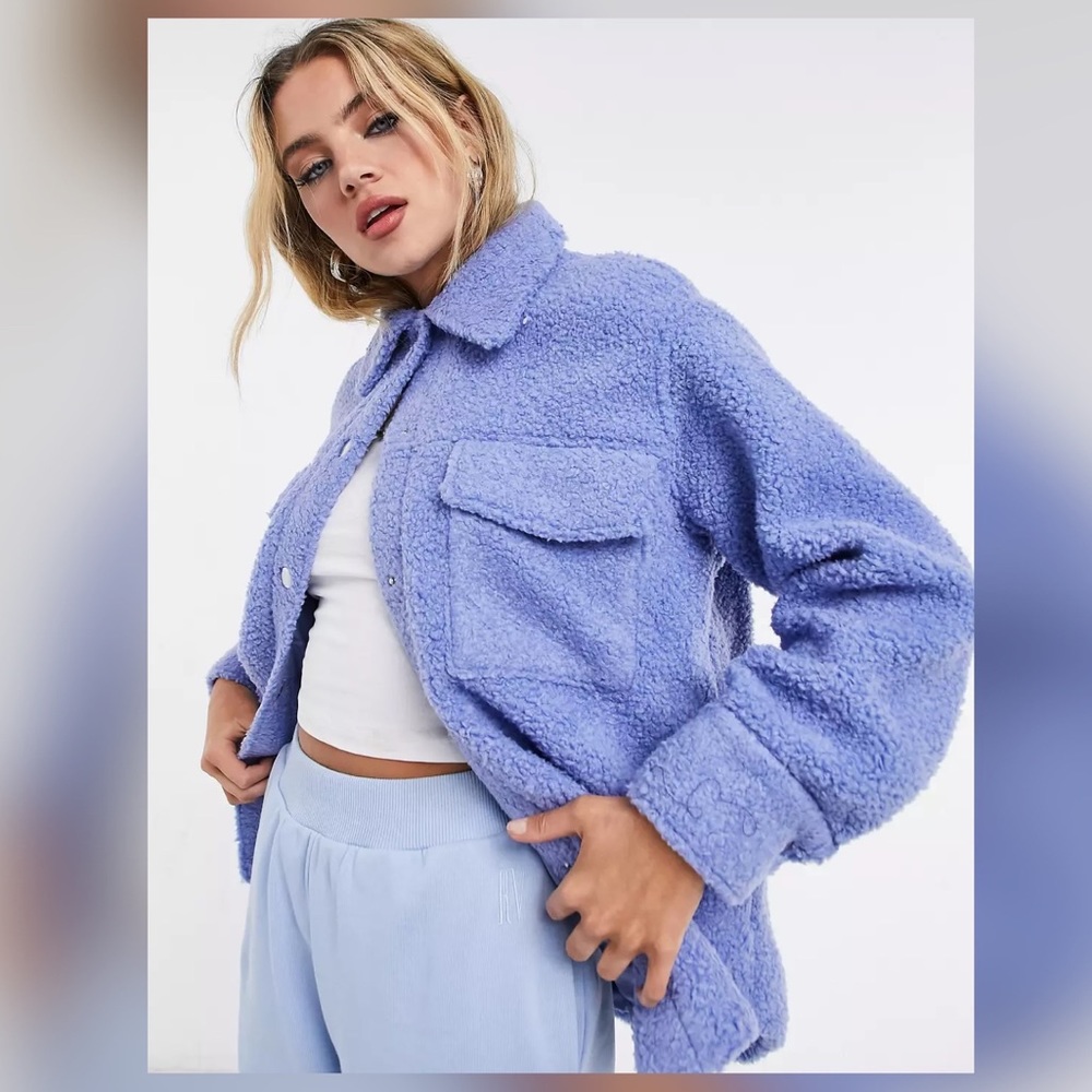 SOLD - ASOS Sherpa Shacket in light blue NWT